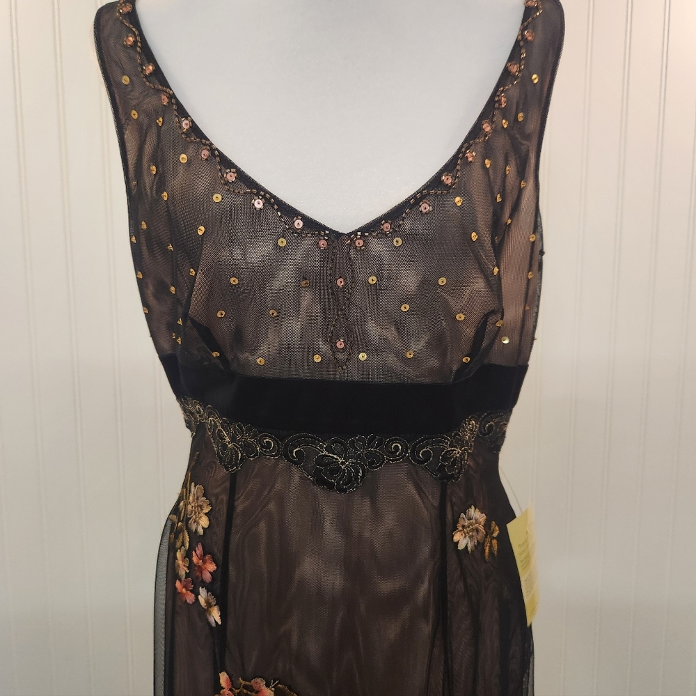 NEW Adrianna Papell Black Mesh Floral Embroidered Sequin Cocktail Dress Size 12 - Picture 3 of 16